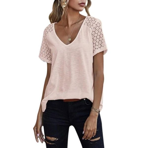 women's t-shirt foreign trade cross-border style lace stitching short-sleeved solid color loose w1, White
women's t-shirt foreign trade cross-border style lace stitching short-sleeved solid color loose w1, White