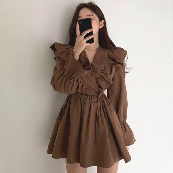 casual dresses korean chic dress early spring v-neck cross ruffle lace up waist flared sleeve short small, Black;gray
casual dresses korean chic dress early spring v-neck cross ruffle lace up waist flared sleeve short small, Black;gray