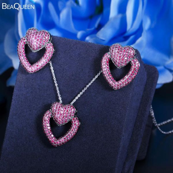 earrings & necklace beaqueen heart shaped red micro paved cubic zirconia crystal jewelry sets accessories for women party js282, Silver
earrings & necklace beaqueen heart shaped red micro paved cubic zirconia crystal jewelry sets accessories for women party js282, Silver