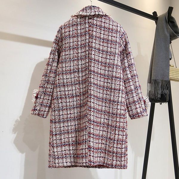 women's wool & blends 2021 winter tassel plaid tweed coat women streetwear single button overcoat luxury elegant office lady long jacke, Black
women's wool & blends 2021 winter tassel plaid tweed coat women streetwear single button overcoat luxury elegant office lady long jacke, Black