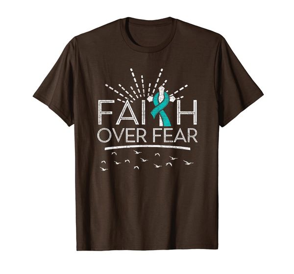 ovarian cancer faith over fear teal ribbon t-shirt, White;black