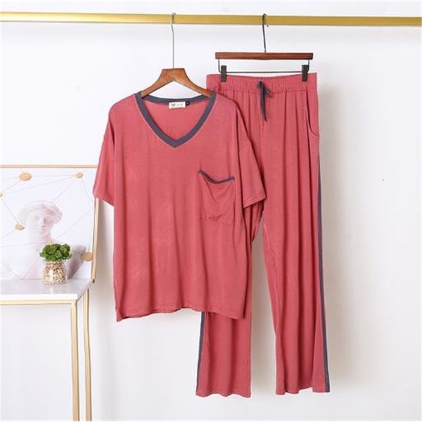 women's sleepwear spring summer large size pajamas women short sleeve trousers pijamas set modal cotton loose sleepwear v-neck pyjama f, Black;red
women's sleepwear spring summer large size pajamas women short sleeve trousers pijamas set modal cotton loose sleepwear v-neck pyjama f, Black;red