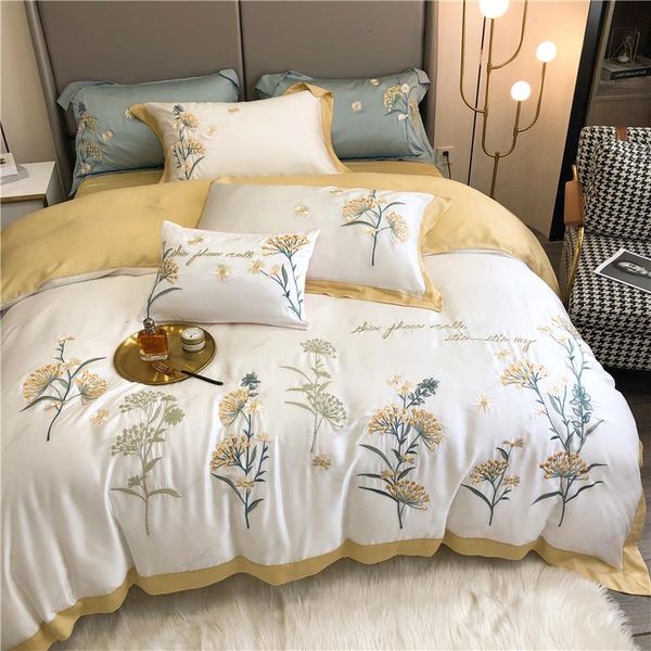 bedding sets luxury white yellow splicing 1000tc tencel silk flowers embroidery set super soft silky duvet cover bed sheet pillowcase
bedding sets luxury white yellow splicing 1000tc tencel silk flowers embroidery set super soft silky duvet cover bed sheet pillowcase