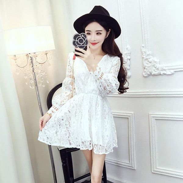 casual dresses full sleeve dress women's clothing fashion brand summer ins sweet korean style hollow out v-neck lace white mini-dresses, Black;gray
casual dresses full sleeve dress women's clothing fashion brand summer ins sweet korean style hollow out v-neck lace white mini-dresses, Black;gray