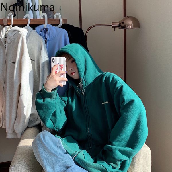 nomikuma arrival letter printed hooded hoodies zipper long sleeve casual loose sweatshirt women korean streetwear 3c335 210514, Black
nomikuma arrival letter printed hooded hoodies zipper long sleeve casual loose sweatshirt women korean streetwear 3c335 210514, Black