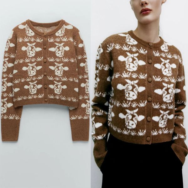 knits vintage animal jacquard knit cardigan women o neck long sleeve soft sweater female chic front button slim knitted, White
knits vintage animal jacquard knit cardigan women o neck long sleeve soft sweater female chic front button slim knitted, White