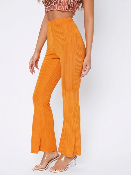 petite ribbed knit flare leg pants 33ni#, Black;white