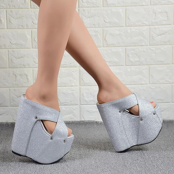 19cm glitter sequins 2021 spring and summer muffin platform super high heel sandals women's shoes slippers, Black
19cm glitter sequins 2021 spring and summer muffin platform super high heel sandals women's shoes slippers, Black