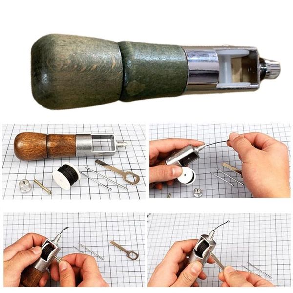 

professional hand tool sets 066e 4pcs/set lock stitching sewing awl leather stitcher thread needles kit fab ric craft stitch