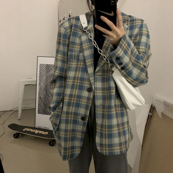 vintage loose women plaid blazer 2021 autumn chic double breasted female long sleeve suit jaets stylish ladies blazer plaid, Black
vintage loose women plaid blazer 2021 autumn chic double breasted female long sleeve suit jaets stylish ladies blazer plaid, Black