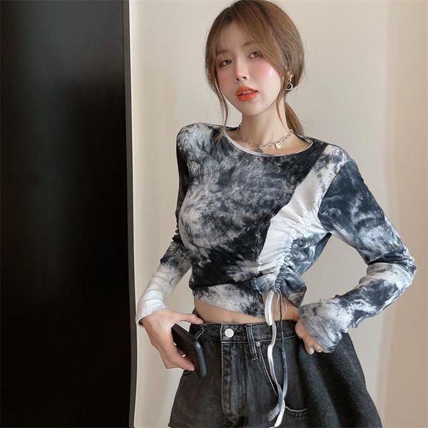 women's t-shirt china autumn style personalized fashion pleated waist slim fit short round neck tie dye printed long sleeve in stock, White
women's t-shirt china autumn style personalized fashion pleated waist slim fit short round neck tie dye printed long sleeve in stock, White