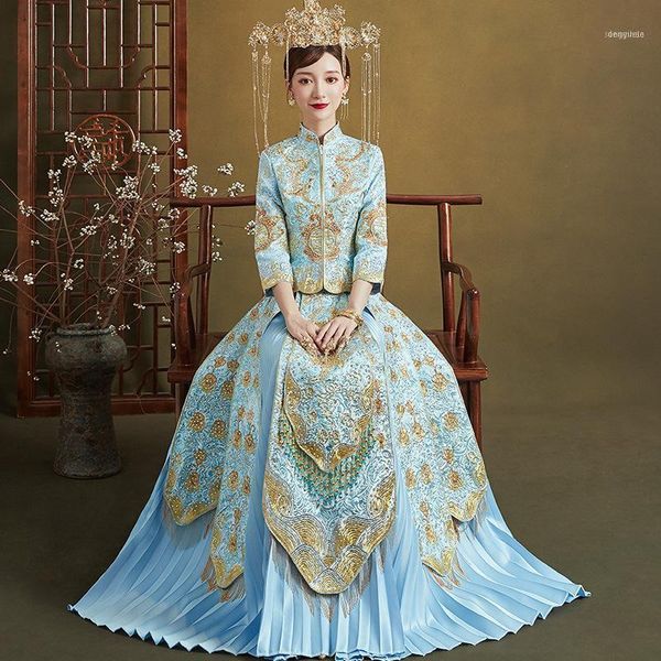 ethnic clothing blue bride rhinestone dress wedding embroidery phoenix chinese cheongsam the toast long section1, Red
ethnic clothing blue bride rhinestone dress wedding embroidery phoenix chinese cheongsam the toast long section1, Red