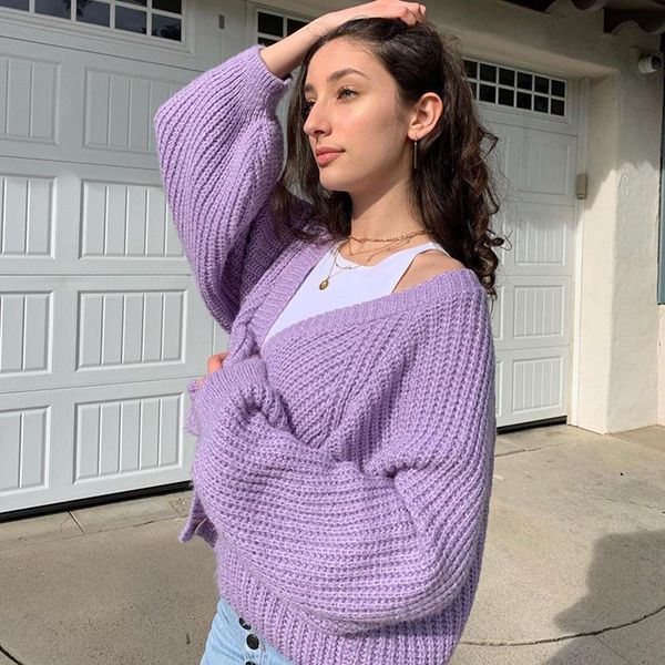 women's knits & tees vintage sweater retro taro purple knitted jacket v-neck loose lazy cardigan women long sleeve knitting, White
women's knits & tees vintage sweater retro taro purple knitted jacket v-neck loose lazy cardigan women long sleeve knitting, White