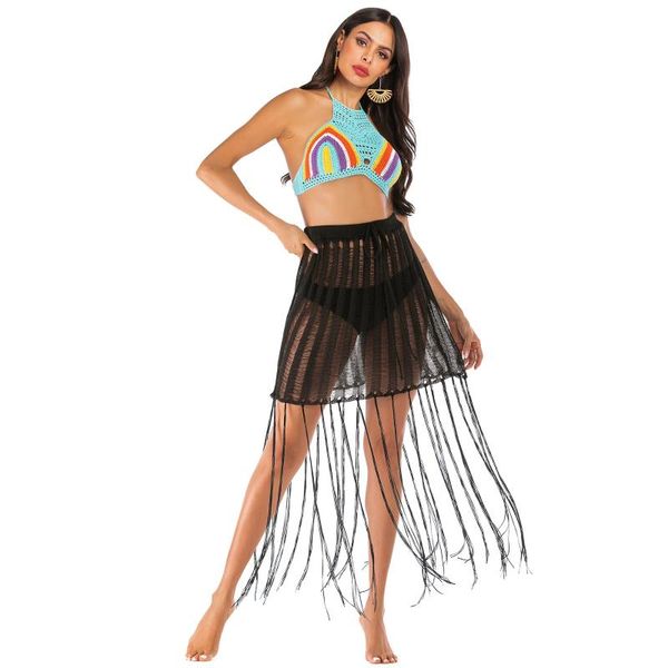 women's perspective hollow skirt long tassel beach boho hand crochet fringe net festival clothing swimwear, White;black
women's perspective hollow skirt long tassel beach boho hand crochet fringe net festival clothing swimwear, White;black