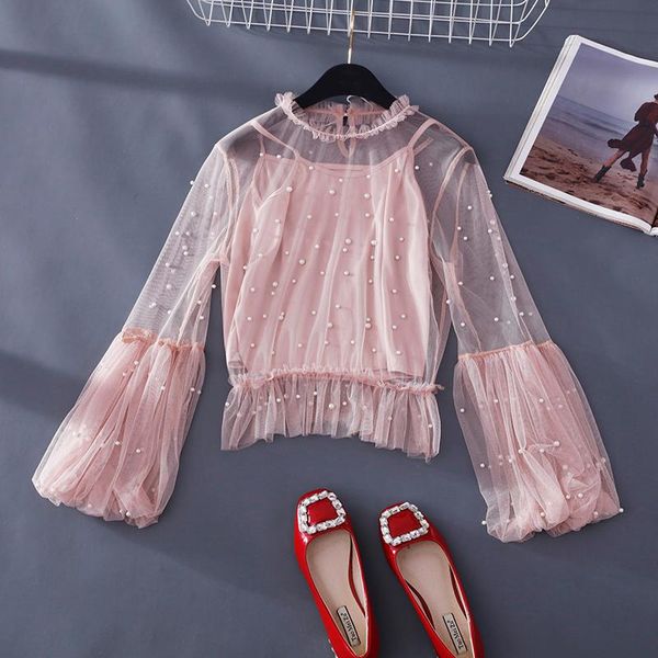 women's blouses & shirts summer lace shirt slim mesh pearl ji sleeve puff japanese-style soft sister inner clothes, White
women's blouses & shirts summer lace shirt slim mesh pearl ji sleeve puff japanese-style soft sister inner clothes, White