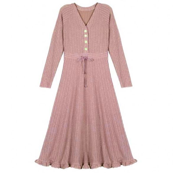 pink v neck button long sleeve fit and flare knitted dress midi ruffle autumn winter elegant solid d0746 210514, Black;gray
pink v neck button long sleeve fit and flare knitted dress midi ruffle autumn winter elegant solid d0746 210514, Black;gray
