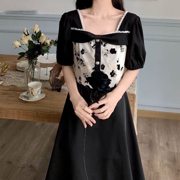 summer dresses women black square collar puff sleeve vintage a-line dress female print korean clothing vestidos 210510, Black;gray
summer dresses women black square collar puff sleeve vintage a-line dress female print korean clothing vestidos 210510, Black;gray