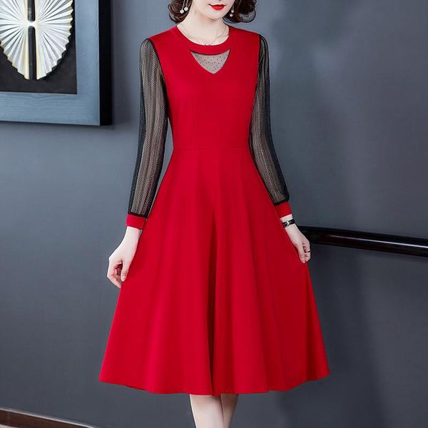 women's dress spring and autumn plus size mother long-sleeved slim lace stitching over the knee female casual dresses, Black;gray
women's dress spring and autumn plus size mother long-sleeved slim lace stitching over the knee female casual dresses, Black;gray