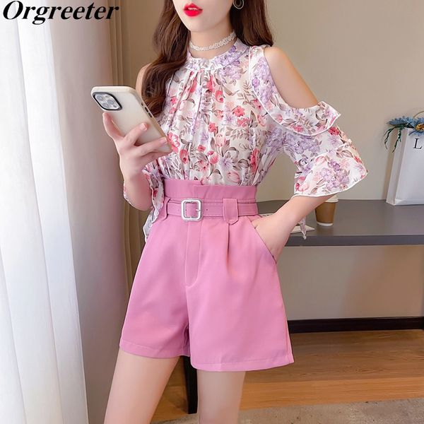 summer short sleeve two piece set women sweet pink floral print chiffon blouse with belt high waist shorts suits 210525, White
summer short sleeve two piece set women sweet pink floral print chiffon blouse with belt high waist shorts suits 210525, White