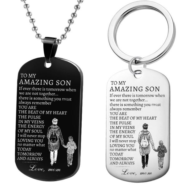 to my amazing son necklace keychain fashion gift stainless steel jewelry army brand pendant diy customizable wholesale, Silver
to my amazing son necklace keychain fashion gift stainless steel jewelry army brand pendant diy customizable wholesale, Silver