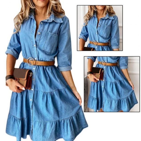 casual dresses women fashion elegant denim dress three quarter sleeve turn-down collar buttons ruffle for party work dating, Black;gray
casual dresses women fashion elegant denim dress three quarter sleeve turn-down collar buttons ruffle for party work dating, Black;gray