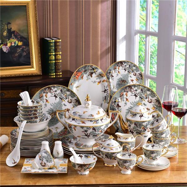 dishes & plates dinnerware sets bone china dinner plate fish tray soup dish bowl spoon ashtray coffee cup saucer ceramer sugar teapot