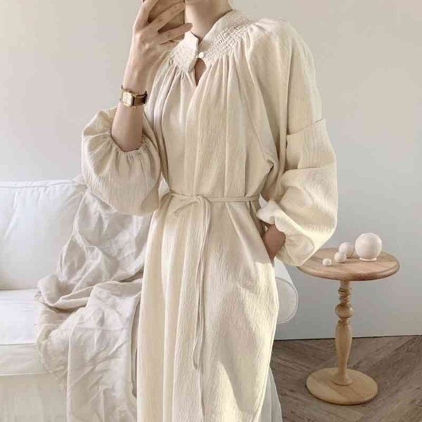 superaen spring summer new chic korea pleated collar shoulder puff sleeves long dress women 210421, Black;gray 
superaen spring summer new chic korea pleated collar shoulder puff sleeves long dress women 210421, Black;gray