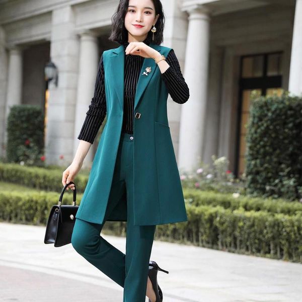 women's suits & blazers elegant women pant suit 2 piece set green black for office lady long vest sleeveless blazer and, White;black
women's suits & blazers elegant women pant suit 2 piece set green black for office lady long vest sleeveless blazer and, White;black