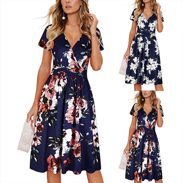 summer printed v neck design women dress temperament mid length vestido de mujer, Black;gray
summer printed v neck design women dress temperament mid length vestido de mujer, Black;gray