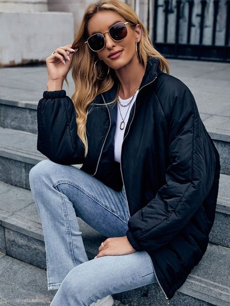 solid raglan sleeve zip up winter coat h8mw#, Black
solid raglan sleeve zip up winter coat h8mw#, Black