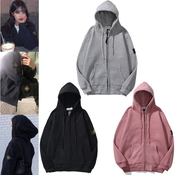 island 20ss stone classic plush badge solid color cardigan zipper hooded men's and women's sweater, Black
island 20ss stone classic plush badge solid color cardigan zipper hooded men's and women's sweater, Black