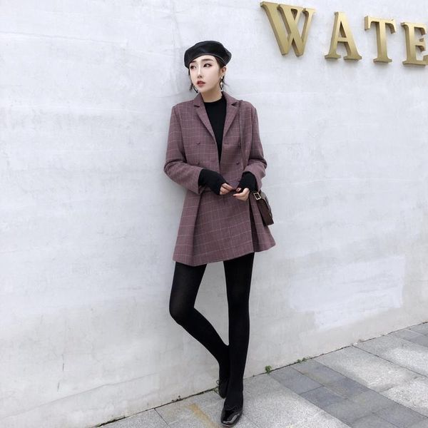 two piece dress autumn plaid suit coat women's blazers pleat waist jackets notched outerwear england style cardigan, White
two piece dress autumn plaid suit coat women's blazers pleat waist jackets notched outerwear england style cardigan, White