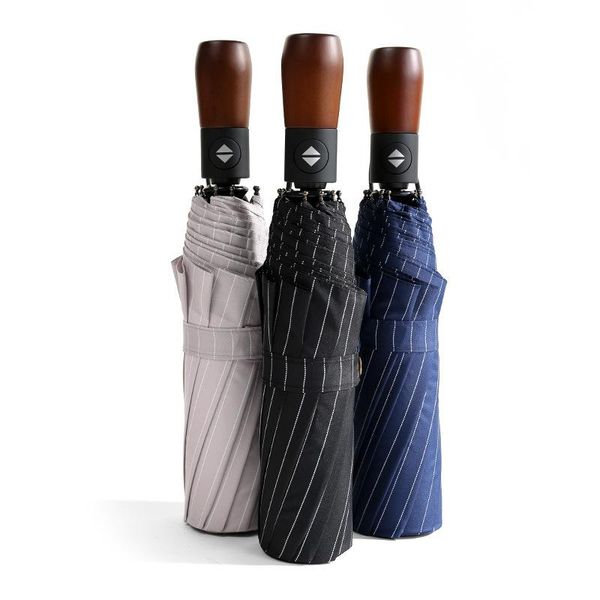 umbrellas business fully automatic three folding windproof solid wood handle with metal men's sunny and rainy umbrella
umbrellas business fully automatic three folding windproof solid wood handle with metal men's sunny and rainy umbrella