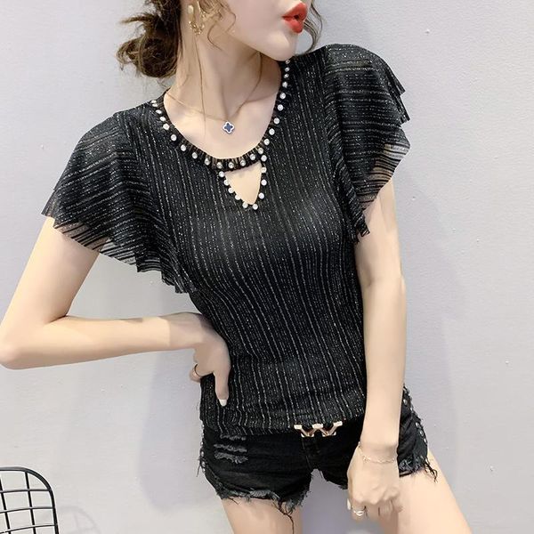 women's t-shirt hollow out diamonds 2021 summer design feeling women morality net yarn beading temperament woman short sleeve knitted p, White
women's t-shirt hollow out diamonds 2021 summer design feeling women morality net yarn beading temperament woman short sleeve knitted p, White