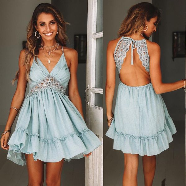 women dress backless sunmmer sleeveless solid lace patchwork elegant party bandage bohemian dresses beach, Black;gray
women dress backless sunmmer sleeveless solid lace patchwork elegant party bandage bohemian dresses beach, Black;gray