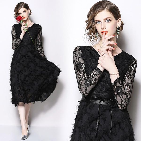 party dresses 2021 black women's spring and autumn homecoming lace hollow out long sleeves prom mid length evening robes, White;black
party dresses 2021 black women's spring and autumn homecoming lace hollow out long sleeves prom mid length evening robes, White;black