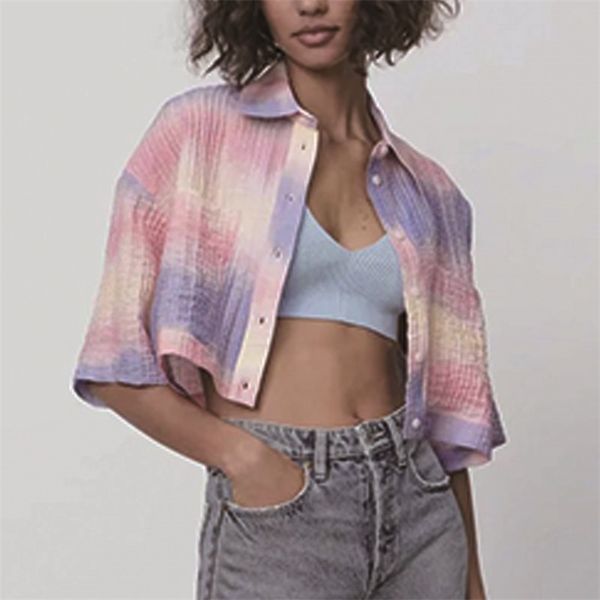 style ladies casual za tie-dye drape short shirt single-breasted lapel pocket decoration straight five-point sleeve sh 210422, White
style ladies casual za tie-dye drape short shirt single-breasted lapel pocket decoration straight five-point sleeve sh 210422, White
