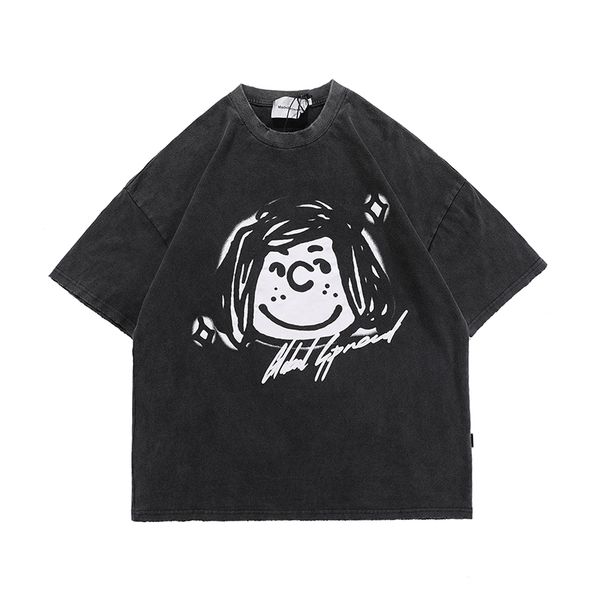 high street washed short-sleeved t-shirt men's and women's oversize cotton casual summer tshirts, White;black
high street washed short-sleeved t-shirt men's and women's oversize cotton casual summer tshirts, White;black