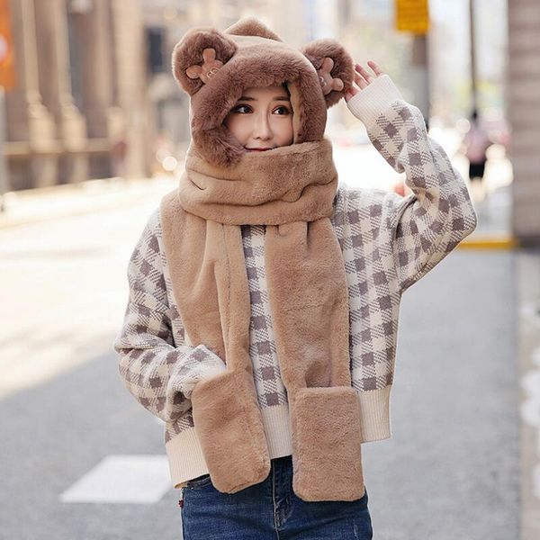 beanie/skull caps thick winter warm animal bear plush hat with scarf pocket gloves hoodie earflap 3 in 1 set long for women girls, Blue;gray
beanie/skull caps thick winter warm animal bear plush hat with scarf pocket gloves hoodie earflap 3 in 1 set long for women girls, Blue;gray