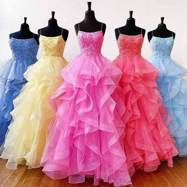 ruffles prom dresses with spaghetti straps a line lace dresses evening wear tiered cocktail party gowns, Black
ruffles prom dresses with spaghetti straps a line lace dresses evening wear tiered cocktail party gowns, Black