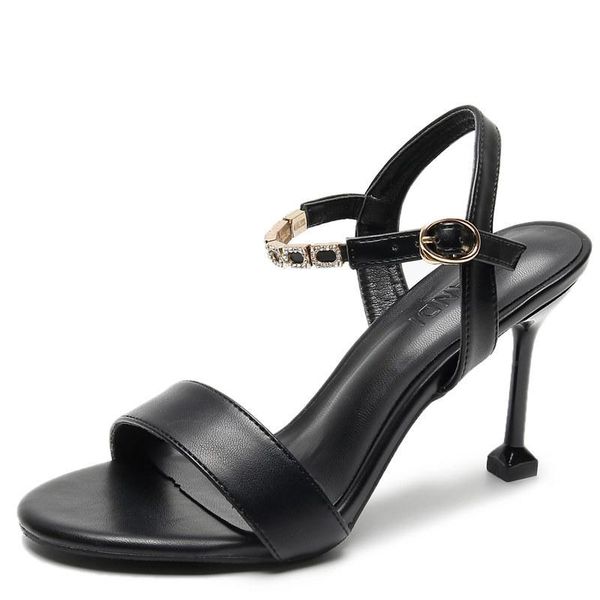 women's open-toe sandals with one word buckle stiletto heel shoes rhinestones dress, Black
women's open-toe sandals with one word buckle stiletto heel shoes rhinestones dress, Black