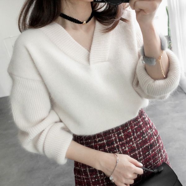 women's sweaters autumn/winter assemblies, "autumn/white winter loose tongue is sweater with cleavage v soft sister lazy knitting, White;black
women's sweaters autumn/winter assemblies, "autumn/white winter loose tongue is sweater with cleavage v soft sister lazy knitting, White;black