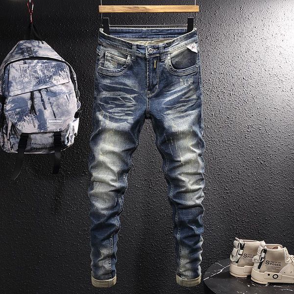 men's jeans european vintage fashion men retro blue elastic slim fit ripped distressed plain designer casual denim pants
men's jeans european vintage fashion men retro blue elastic slim fit ripped distressed plain designer casual denim pants