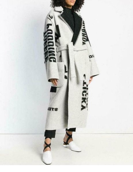 women's wool & blends fw luxury women blend letter pattern oversized long coat cashmere outwear parkas 2021, Black
women's wool & blends fw luxury women blend letter pattern oversized long coat cashmere outwear parkas 2021, Black