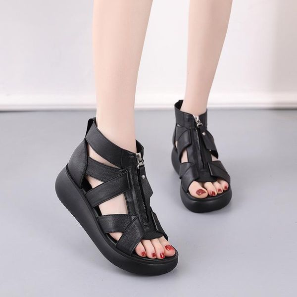spring platform sandals genuine leather women shoes zip retro sewing flat with handmade ladies, Black
spring platform sandals genuine leather women shoes zip retro sewing flat with handmade ladies, Black