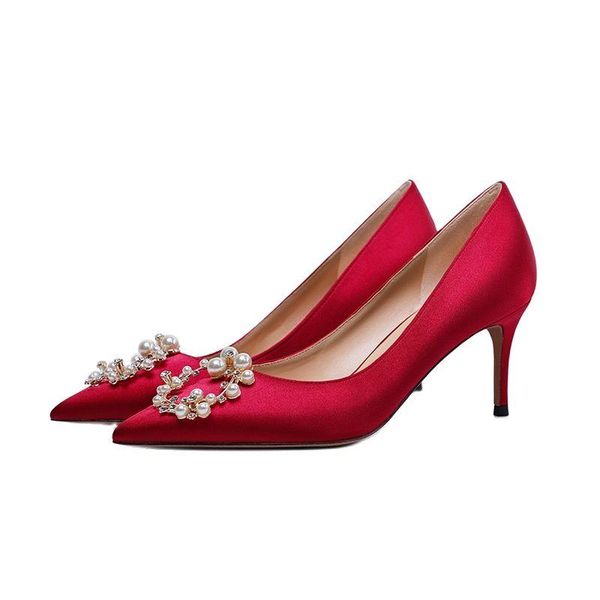 wedding shoes spring red heels women's fine-heeled pearl bride dress, Black
wedding shoes spring red heels women's fine-heeled pearl bride dress, Black