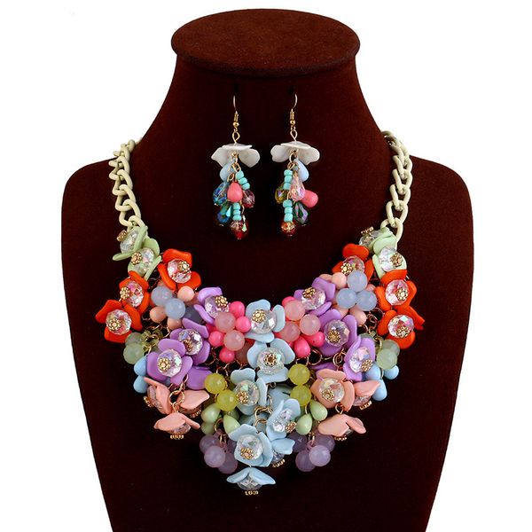 fashion exaggeration colorful flower necklace earrings jewelry set gift accessories for women, Red;blue
fashion exaggeration colorful flower necklace earrings jewelry set gift accessories for women, Red;blue
