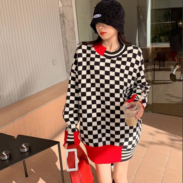 women's sweaters women 2021 fashion oversized jumper plaid knitted vintage long sleeve loose female pullovers chic, White;black
women's sweaters women 2021 fashion oversized jumper plaid knitted vintage long sleeve loose female pullovers chic, White;black