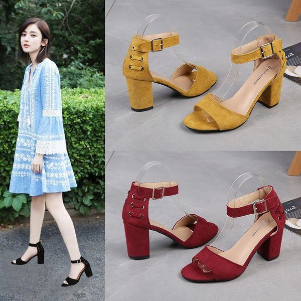 summer 2021 women's sandals coarse with high heels suede a word strap black yellow wine red open toe shoes for women
summer 2021 women's sandals coarse with high heels suede a word strap black yellow wine red open toe shoes for women