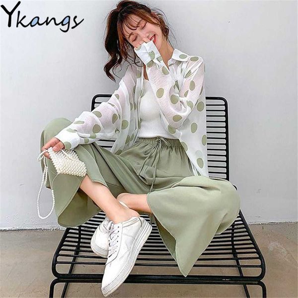 casual women three piece sets fashion loose polka dot printing shirt+ camisole+green wide leg pants suits elegant soft female 210619, White
casual women three piece sets fashion loose polka dot printing shirt+ camisole+green wide leg pants suits elegant soft female 210619, White